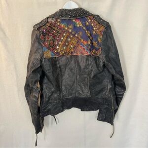 Super Rare All Saints Owain Black/Brown Leather Jacket with Multicolor Patchwork
